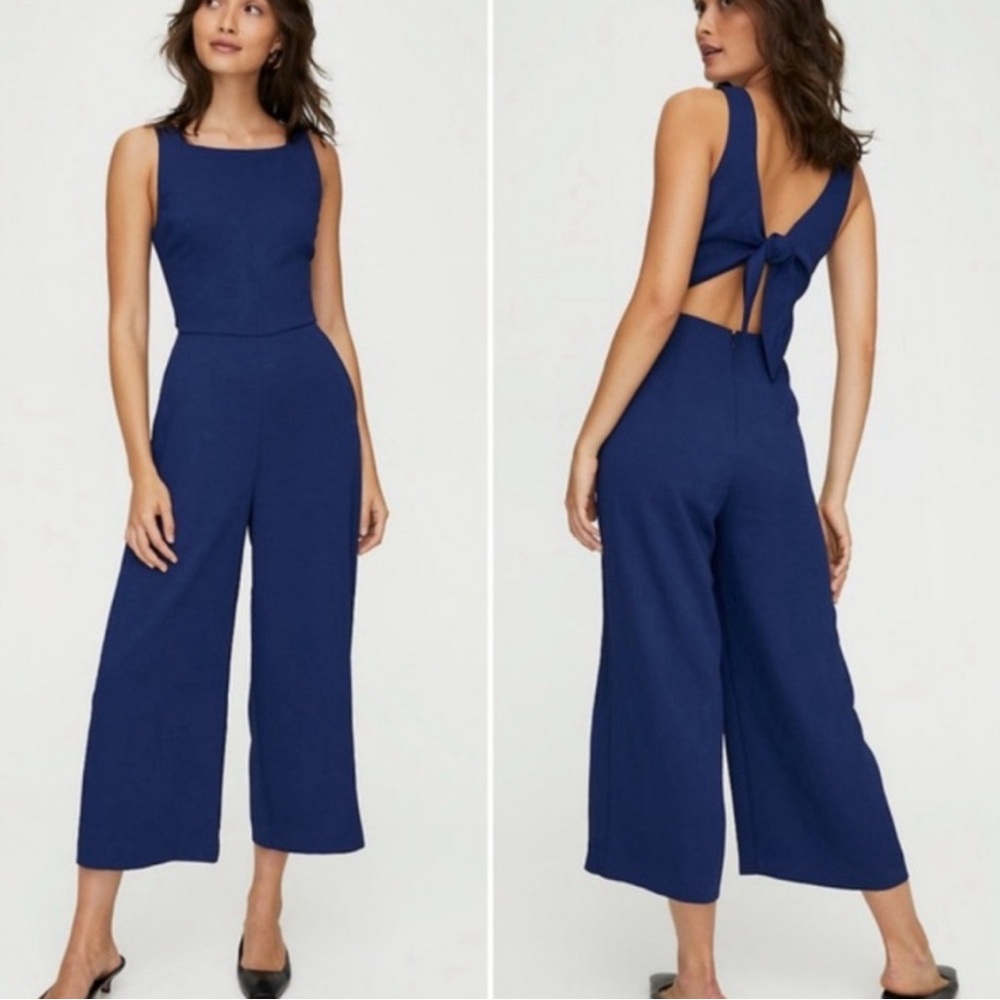 Aritzia Wilfred Ecoulement Cropped Wide Leg Open Tie Back Blue/Gray Square Neck